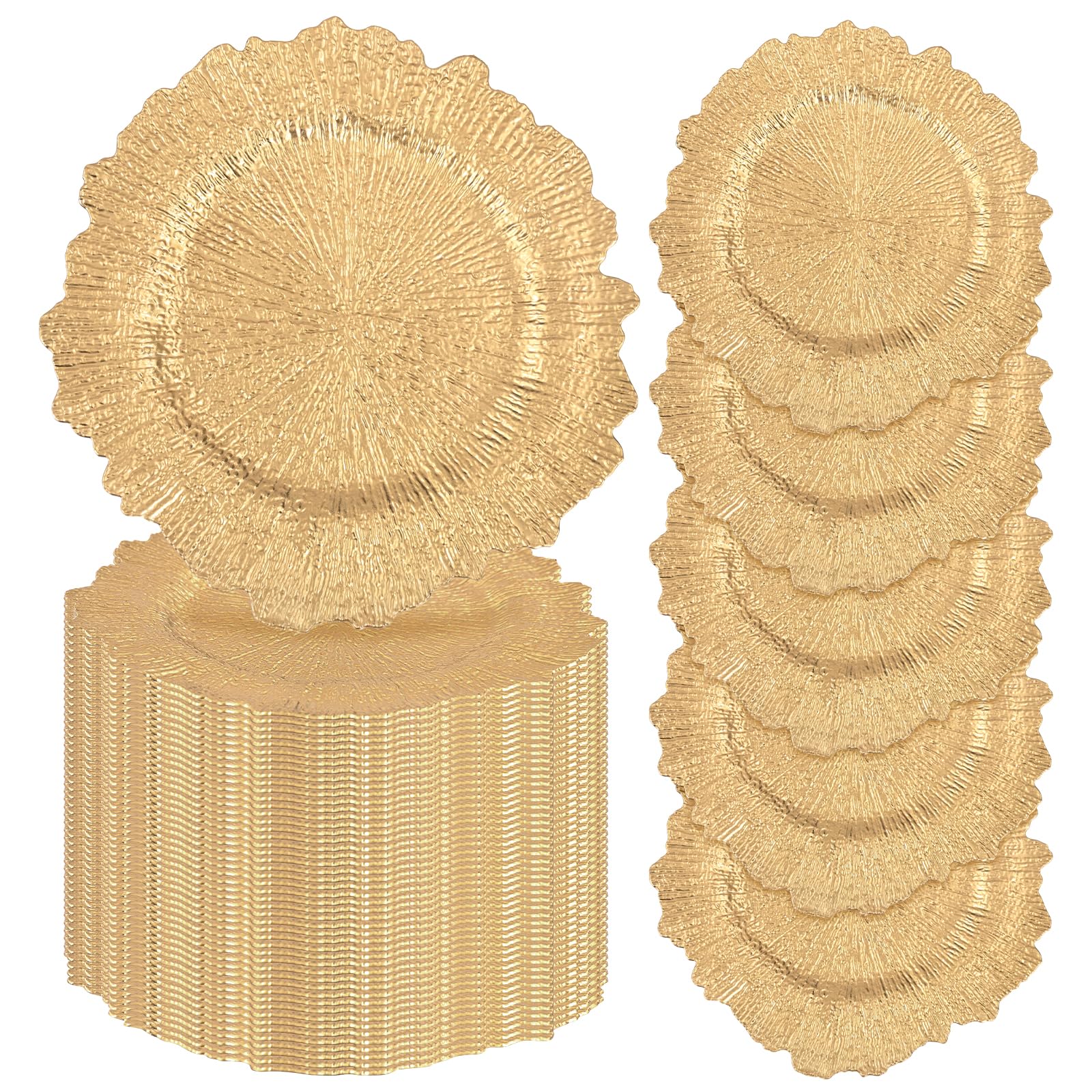 Pcs Gold Charger Plates 13 Inch Round Plastic Reusable with Reef Ruffled Rim