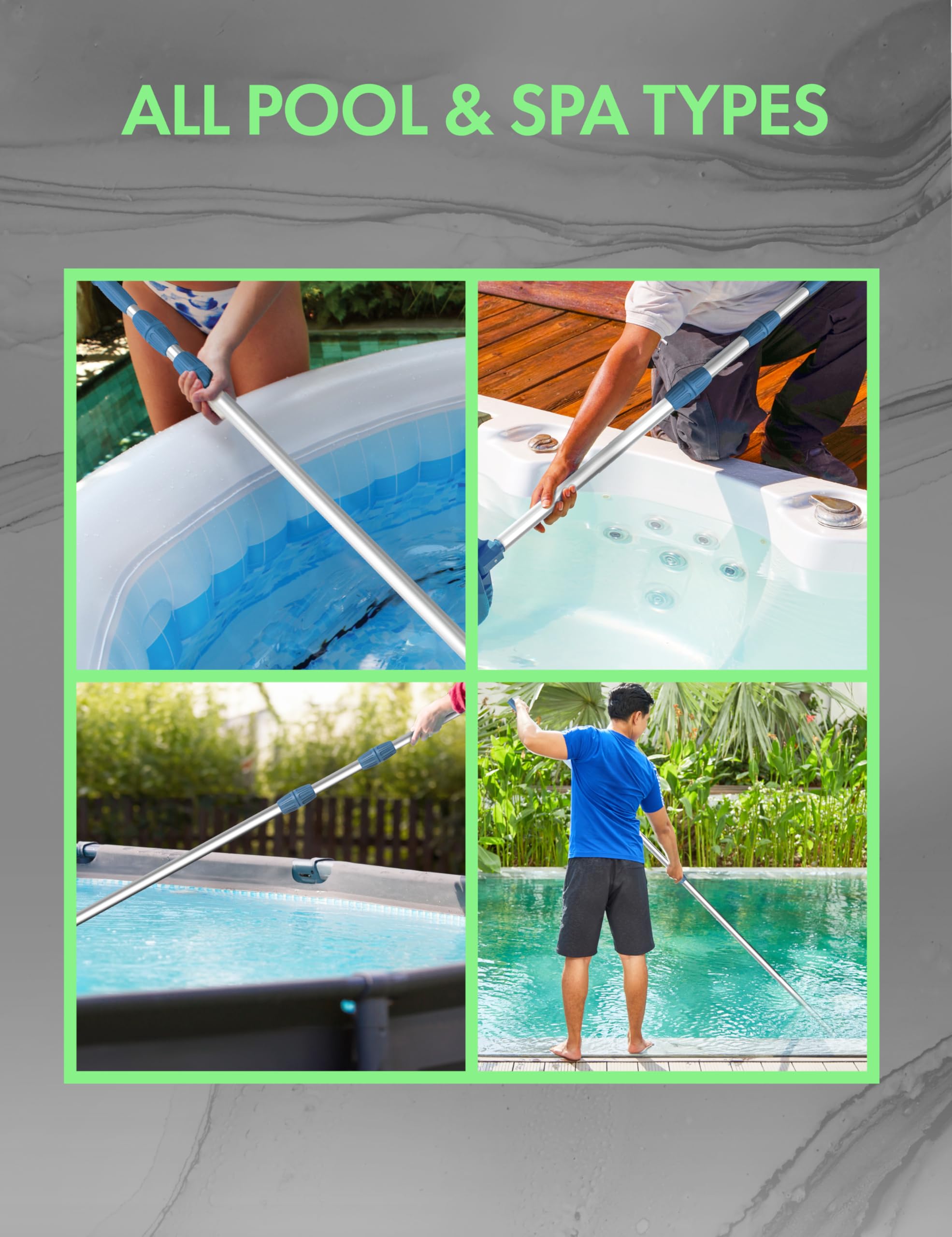 Professional 15ft Telescopic Aluminum Swimming Pool Pole Adjustable 3.4-15ft SilverBlue
