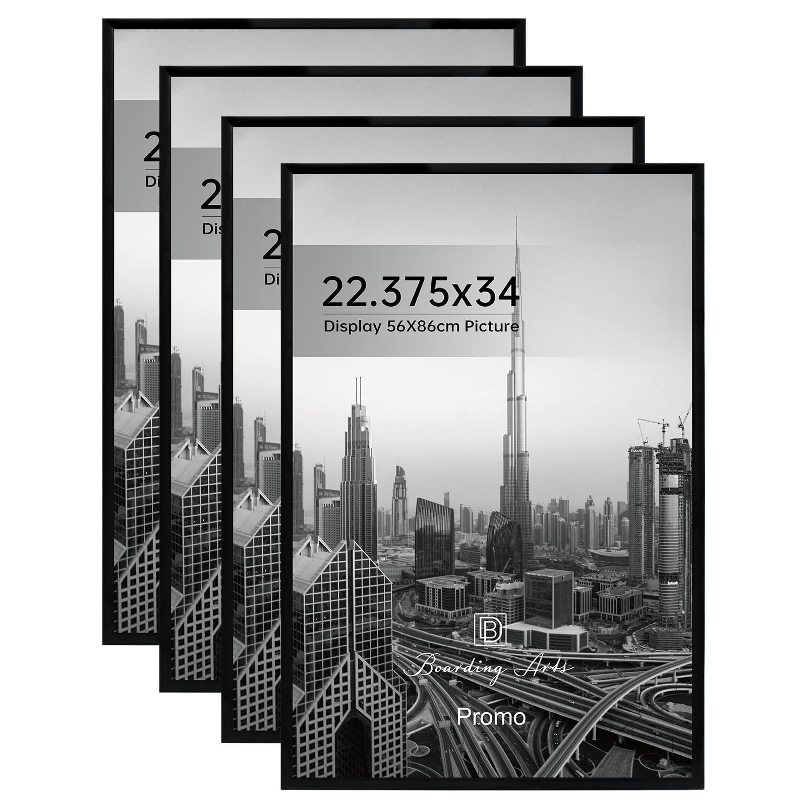 Boarding 22.375X34 Poster Frame 4 Pack, Scratch-Proof Picture Frames for Wall Gallery, Slide-In Strips,Photo Frame 22.375 by 34 for Horizontal or Vertical Wall Display, Black Retail $55.00