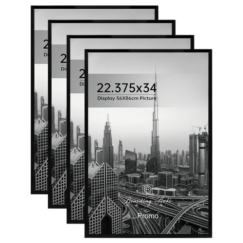 Boarding 22.375X34 Poster Frame 4 Pack, Scratch-Proof Picture Frames for Wall Gallery, Slide-In Strips,Photo Frame 22.375 by 34 for Horizontal or Vertical Wall Display, Black Retail $55.00