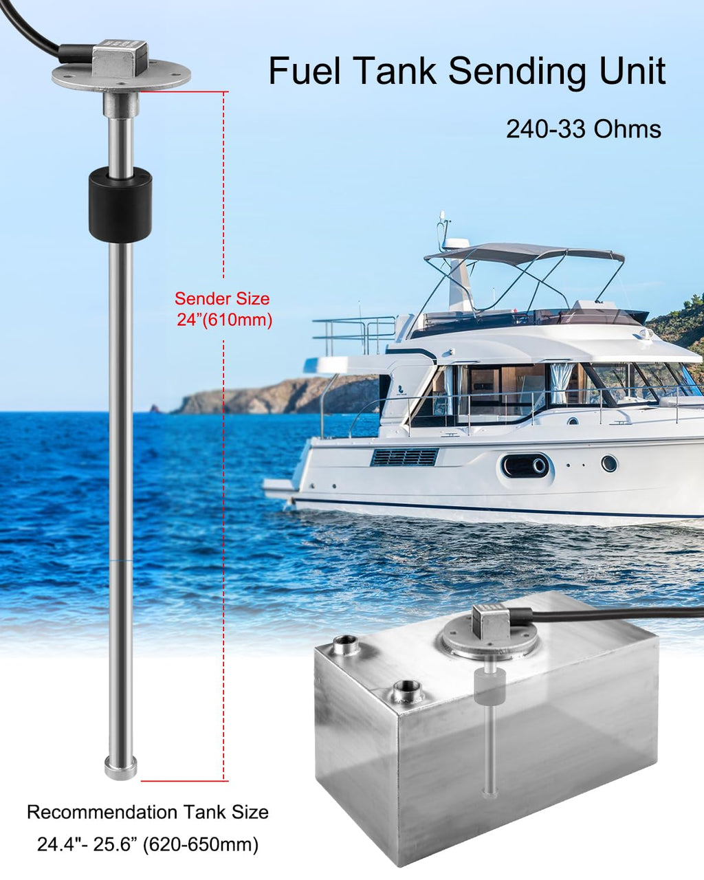 Fuel Level Sending Unit 240-33 Ohms Stainless Steel Marine Boat Truck Sensor $45.00
