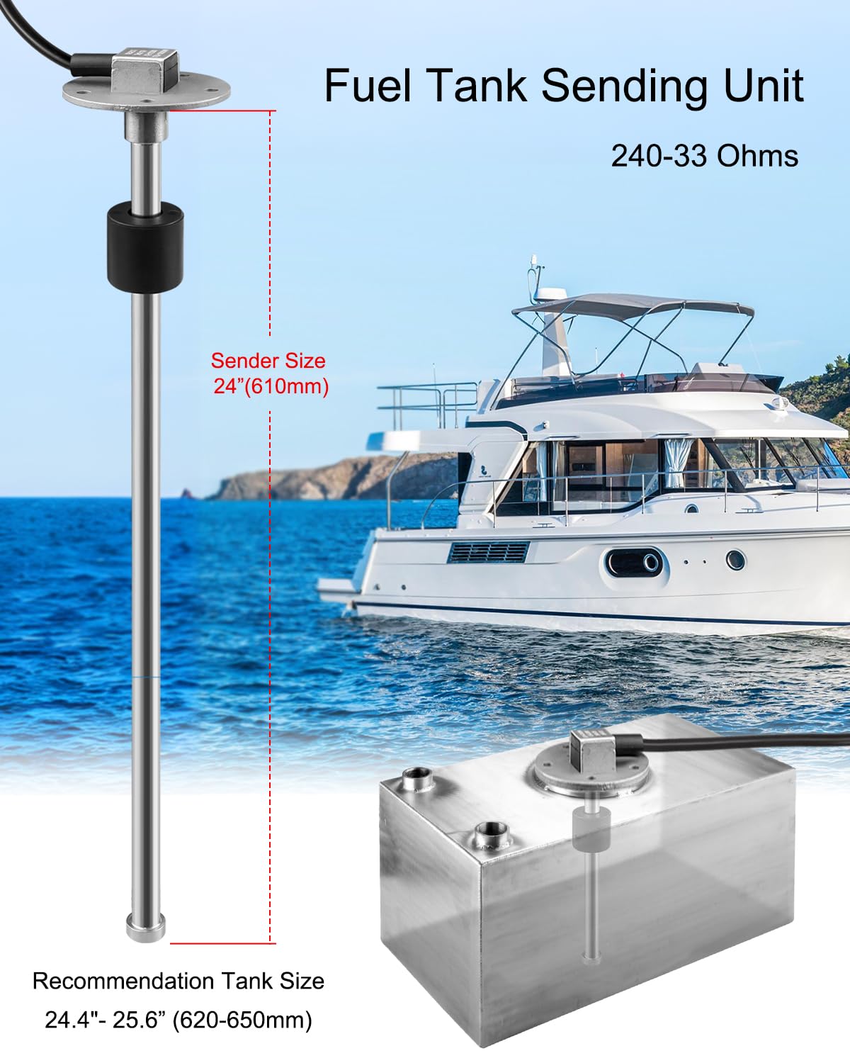 Fuel Level Sending Unit 240-33 Ohms Stainless Steel Marine Boat Truck Sensor $45.00