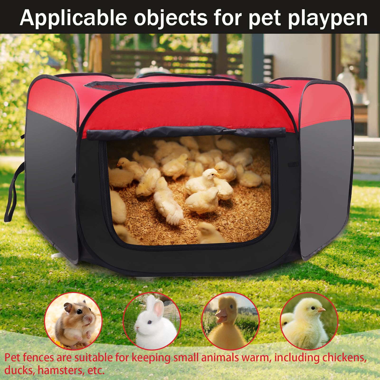 Foldable Portable Pet Brooder Box Playpen Black-Red Oxford Fabric