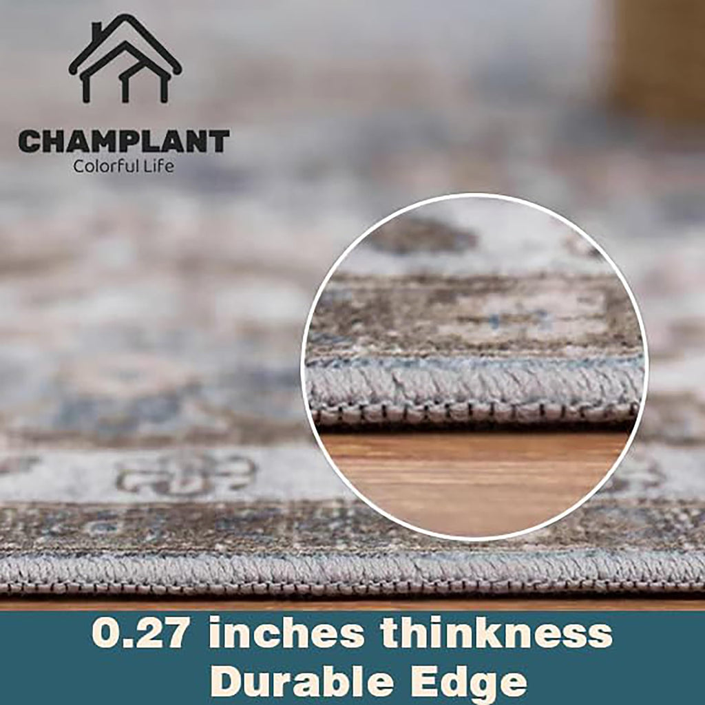 New CHAMPLANT 9x12 Washable Retro Boho Area Rug - Rust Floral for High Traffic