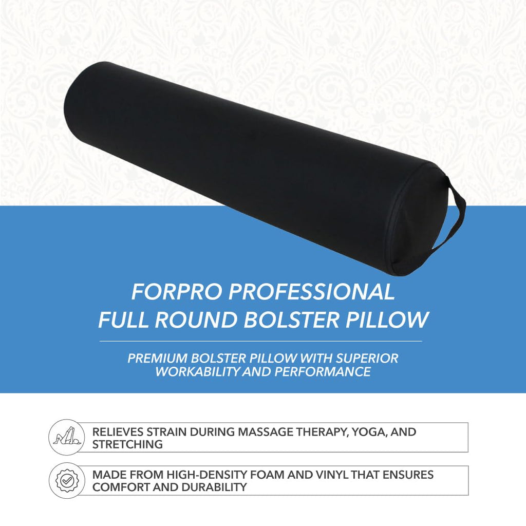 ForPro Black Full Round Bolster Pillow 6R x 26L