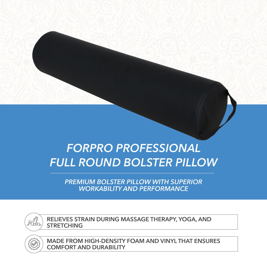 ForPro Black Full Round Bolster Pillow 6R x 26L