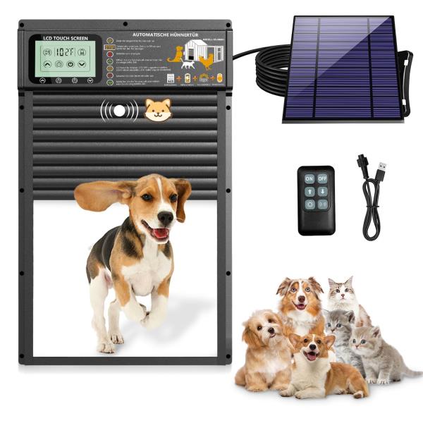 Automatic Pet Door Radar Timer  Light Sensor Solar  USB Durable Aluminum 1013 Black