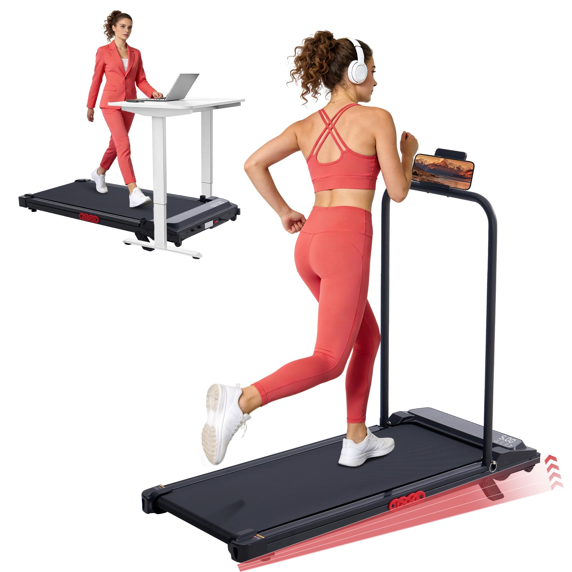 Foldable Walking Pad Treadmill Black 12 Programs 3.5HP Motor 400lb Capacity