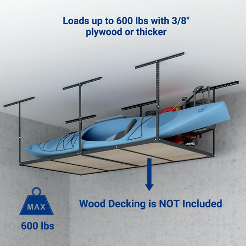 x8 Overhead Garage Storage Rack Ceiling-Mounted 600lbs Capacity Black - $78.00