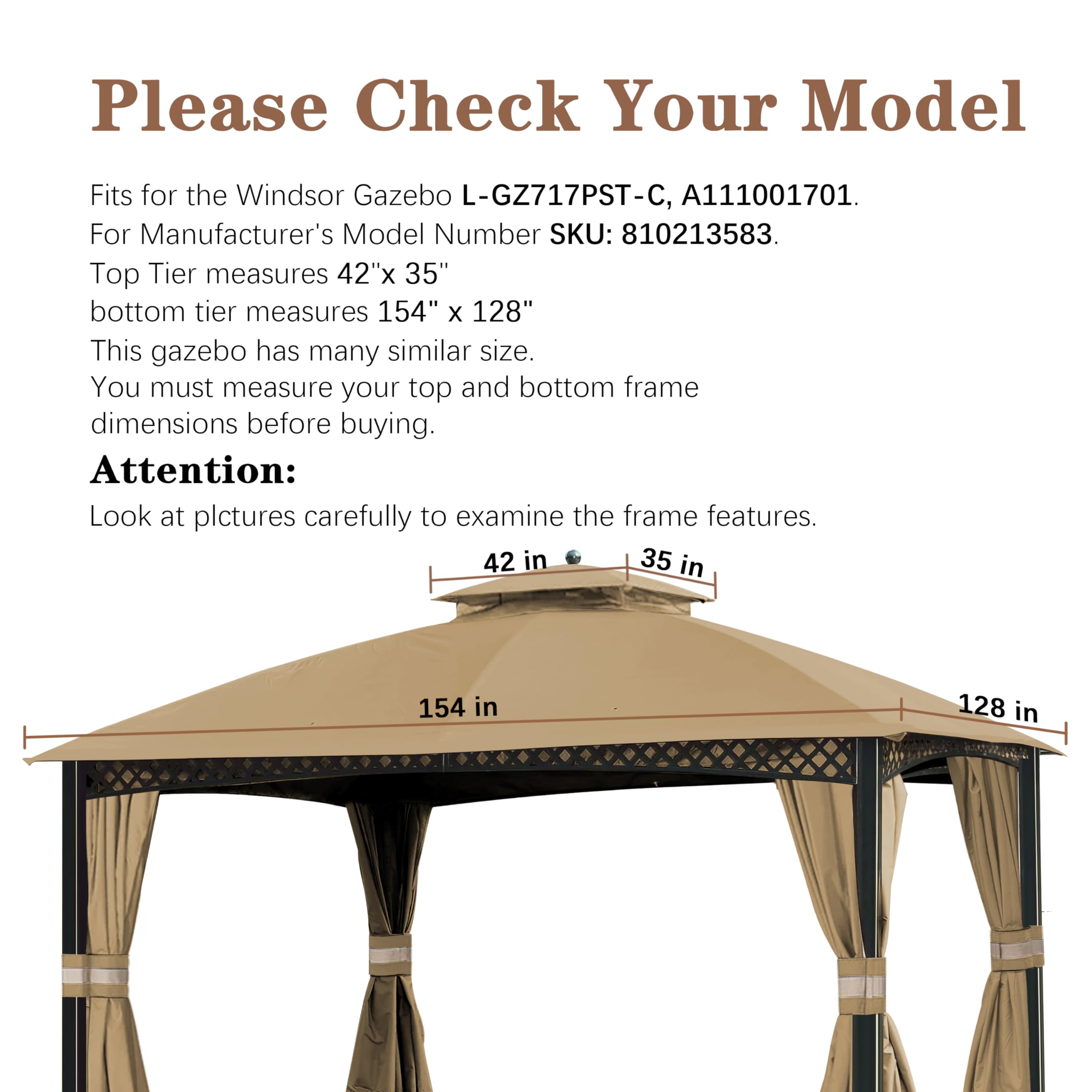 Replacement Canopy Cover for Windsor and South Hampton Gazebos Beige - $66.75