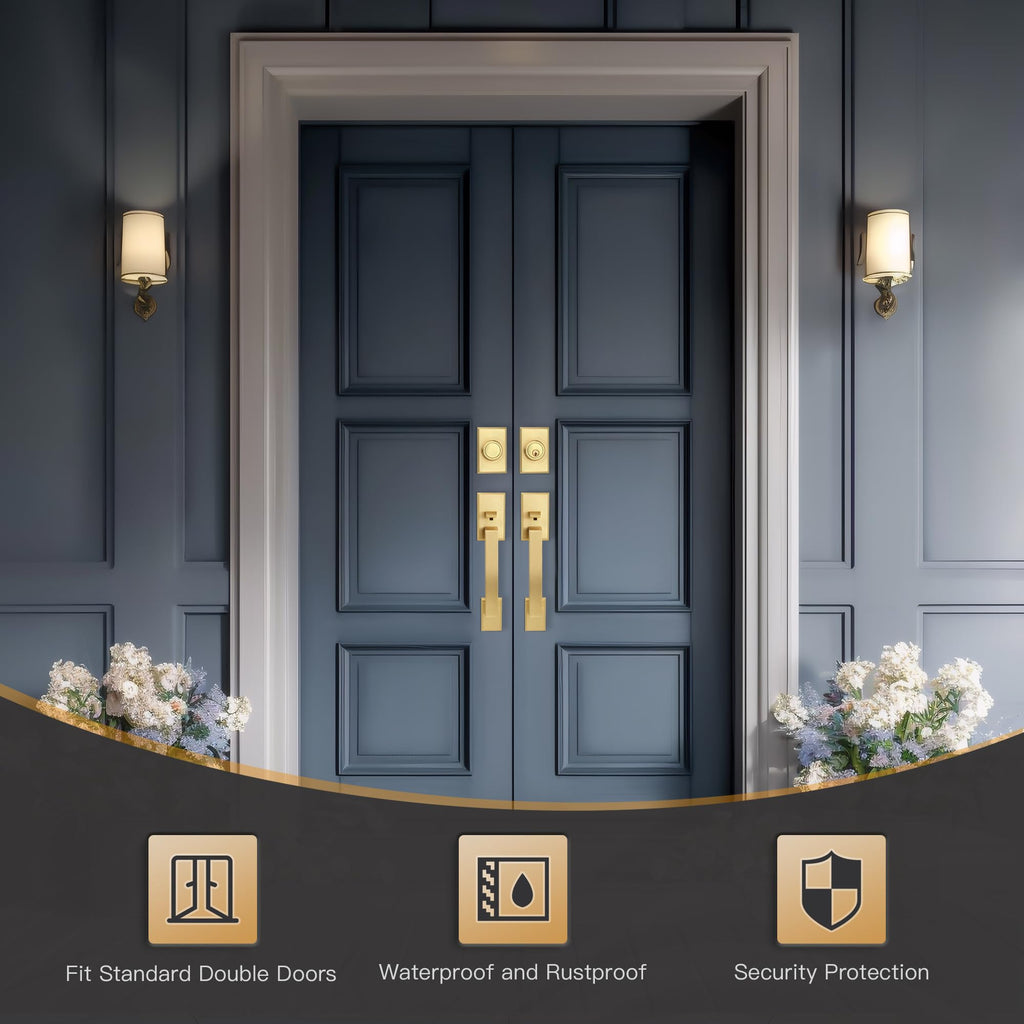 Open-Box New Gaurqiah Heavy Duty Double Front Door Lock Set with Deadbolt - Satin Brass