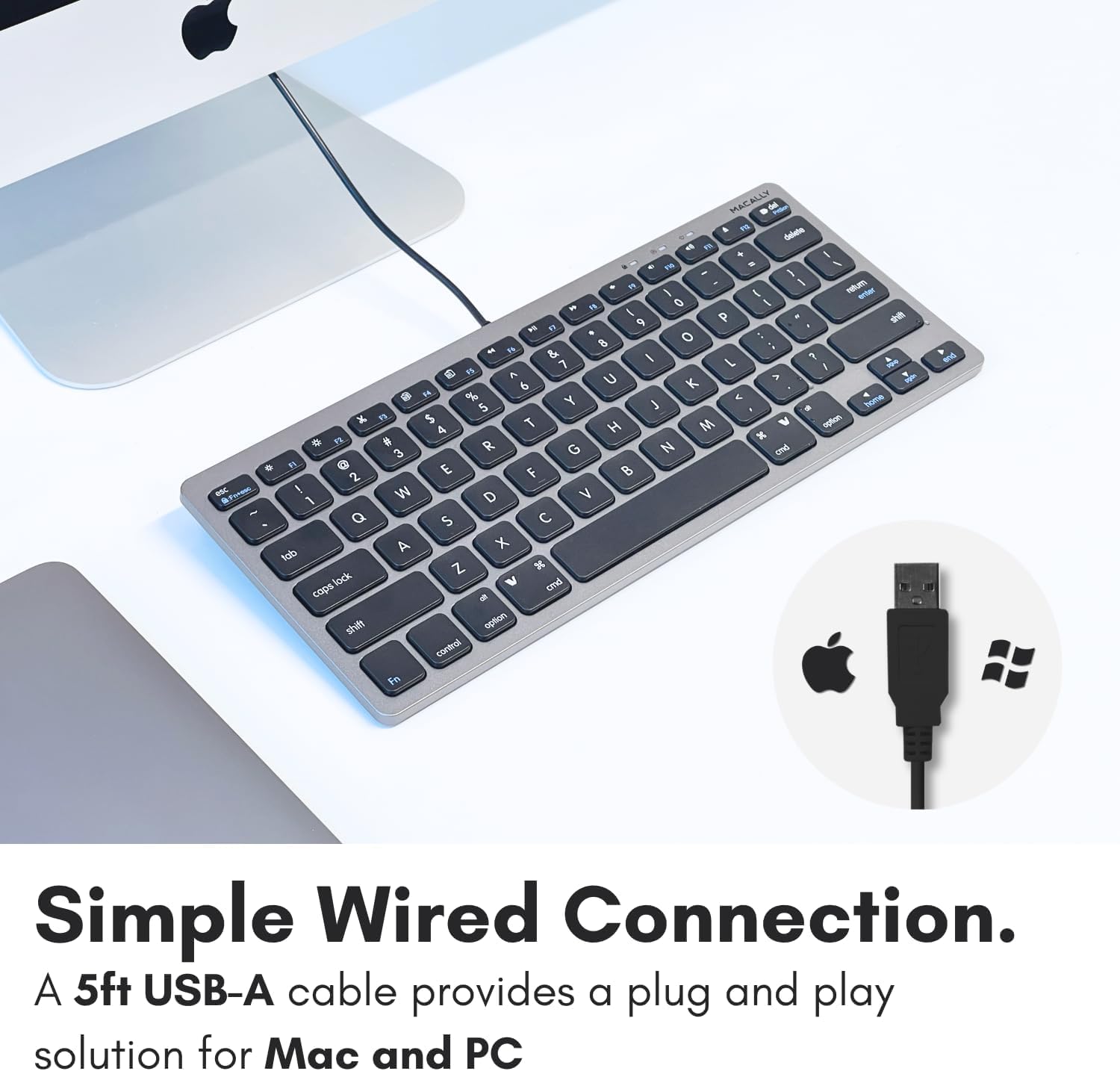 Open-Box New Macally Small USB Wired Compact Keyboard - 78 Scissor Keys Space Gray Retail $29.00