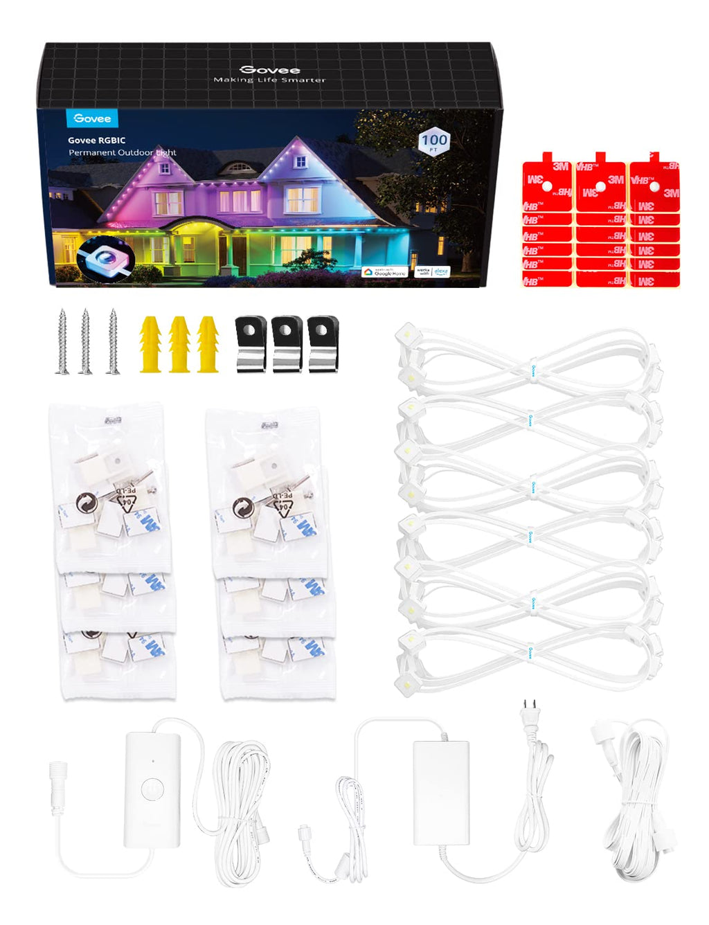 Govee RGBIC Permanent Outdoor Lights 100ft 72 LED White IP67 Waterproof