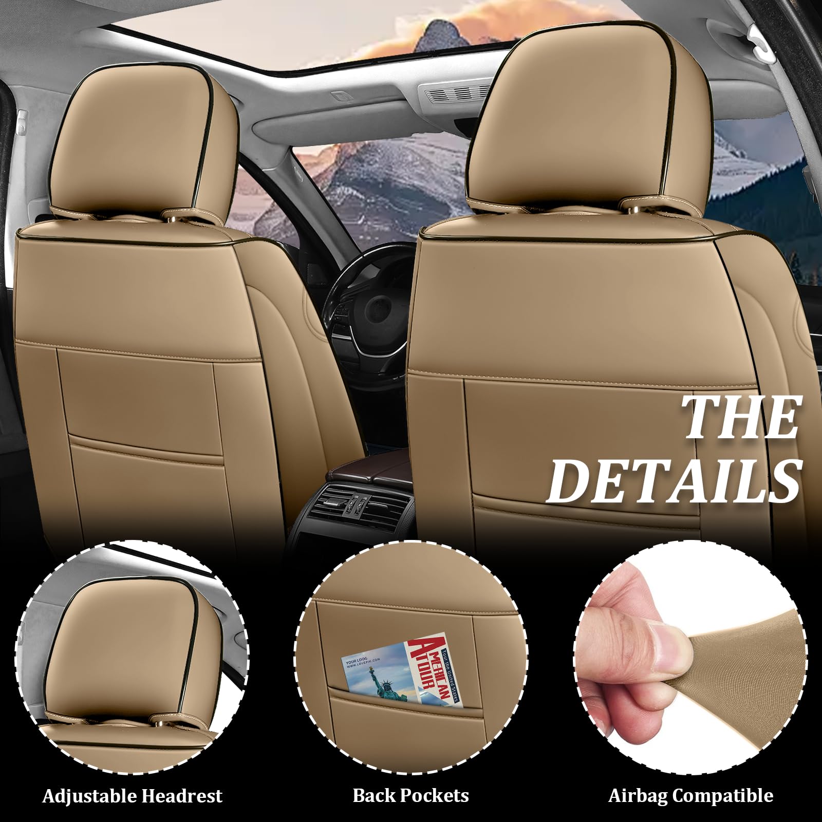 Open Box New HESHS Waterproof Nappa Leather Car Seat Covers for Ford F250 Brown Coffee 5 Seats