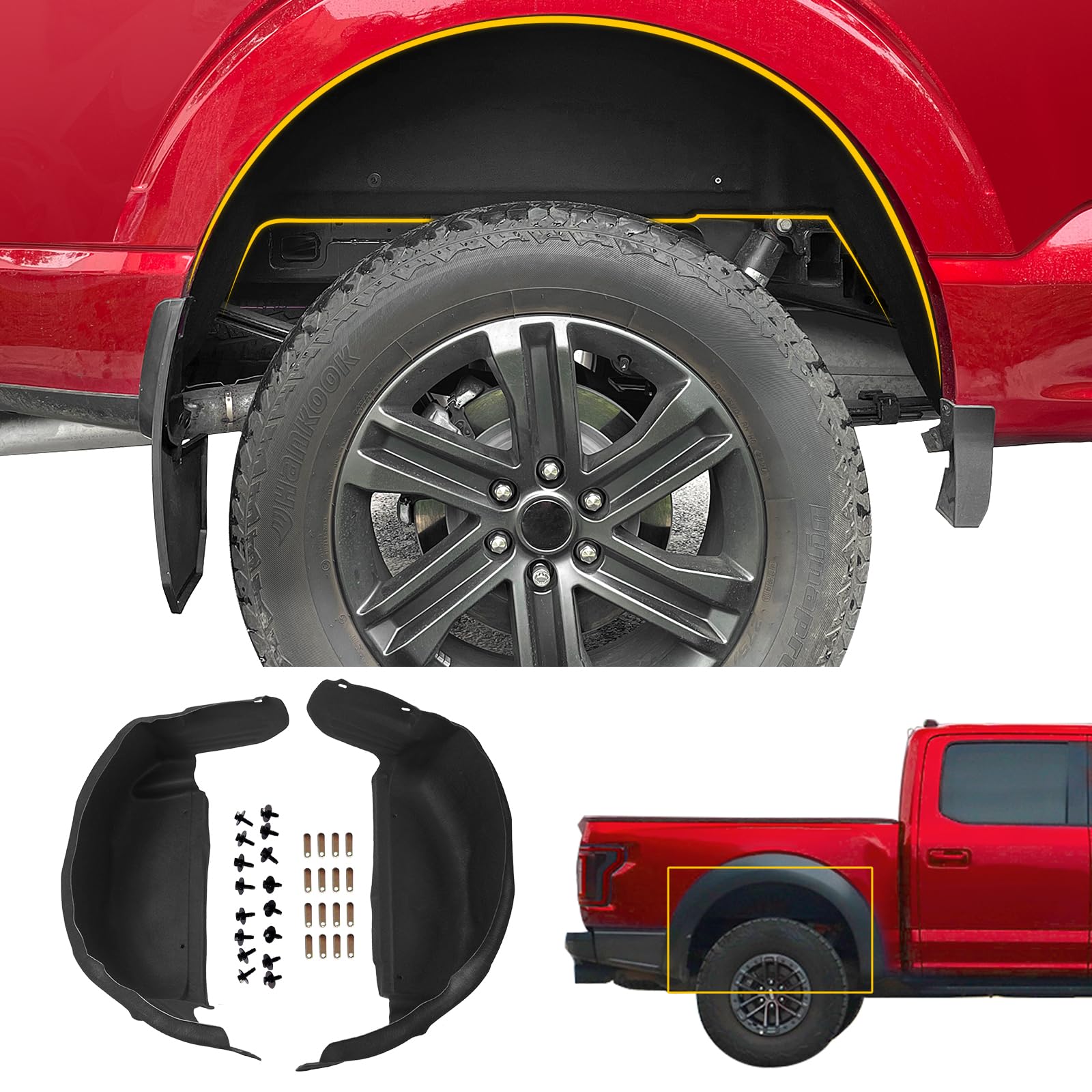 '-2025 Ford F-150 Rear Wheel Well Liners Black Mud Guards
