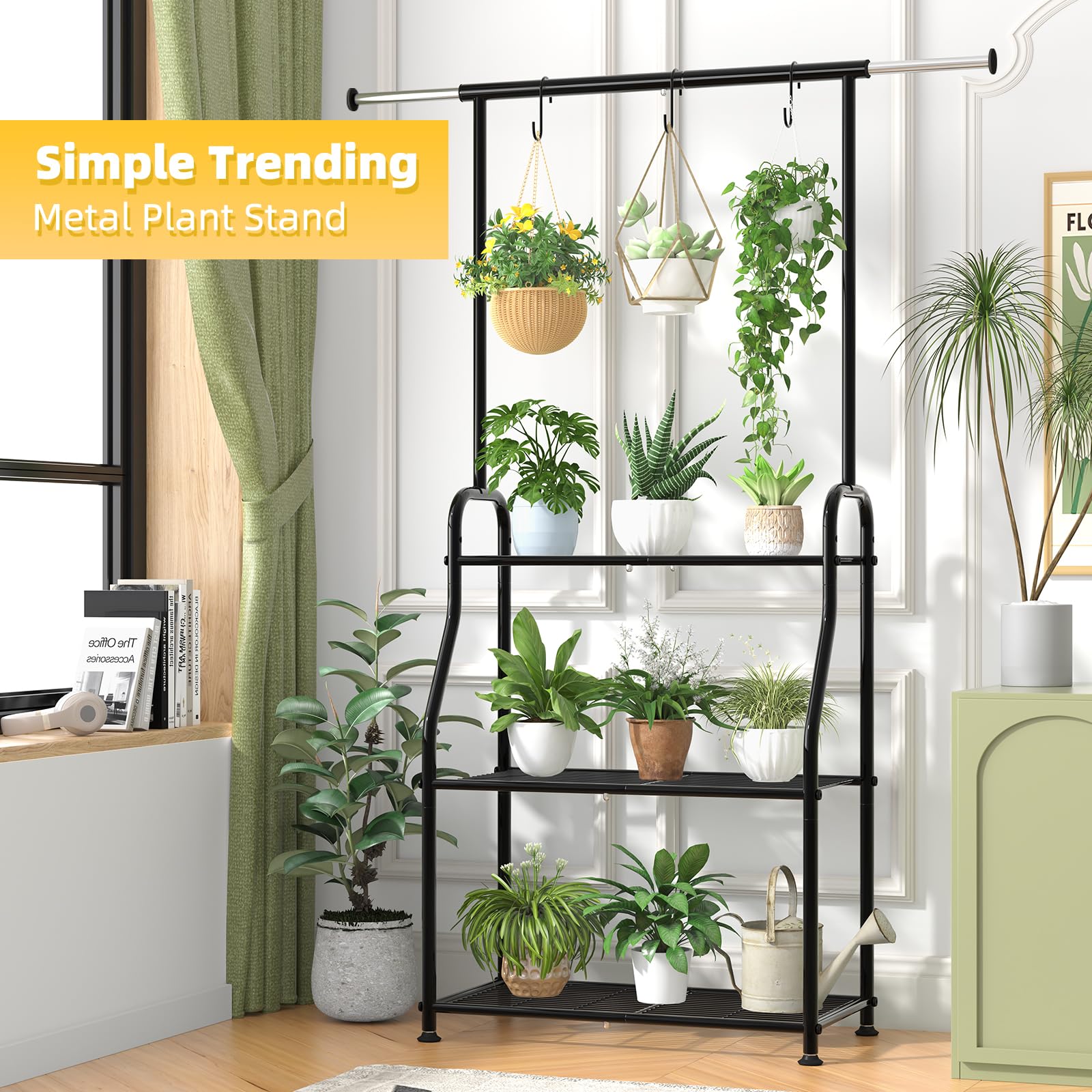 Heavy Duty 3-Tier Expandable Black Metal Plant Stand