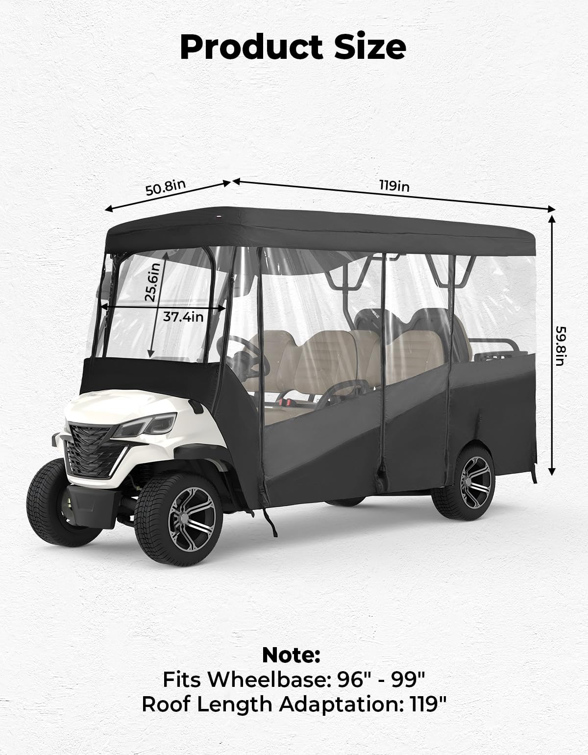 KEMIMOTO Golf Cart Enclosure, 6 Passenger Golf Cart Rain Cover, 600D Waterproof Driving Enclosure with Clear PVC Windshield for Extended Roof Golf Retail $199.00