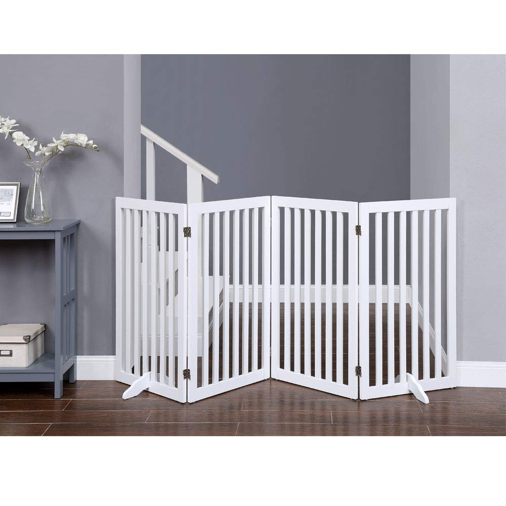 New unipaws 36H Free Standing Foldable Wooden Pet Gate White.