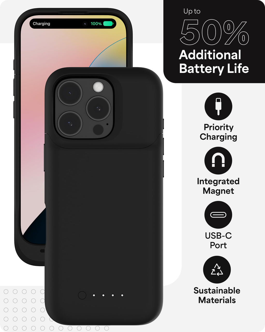 Mophie Juice Pack Battery Case for iPhone 16 Pro - Slim Magnetic Black