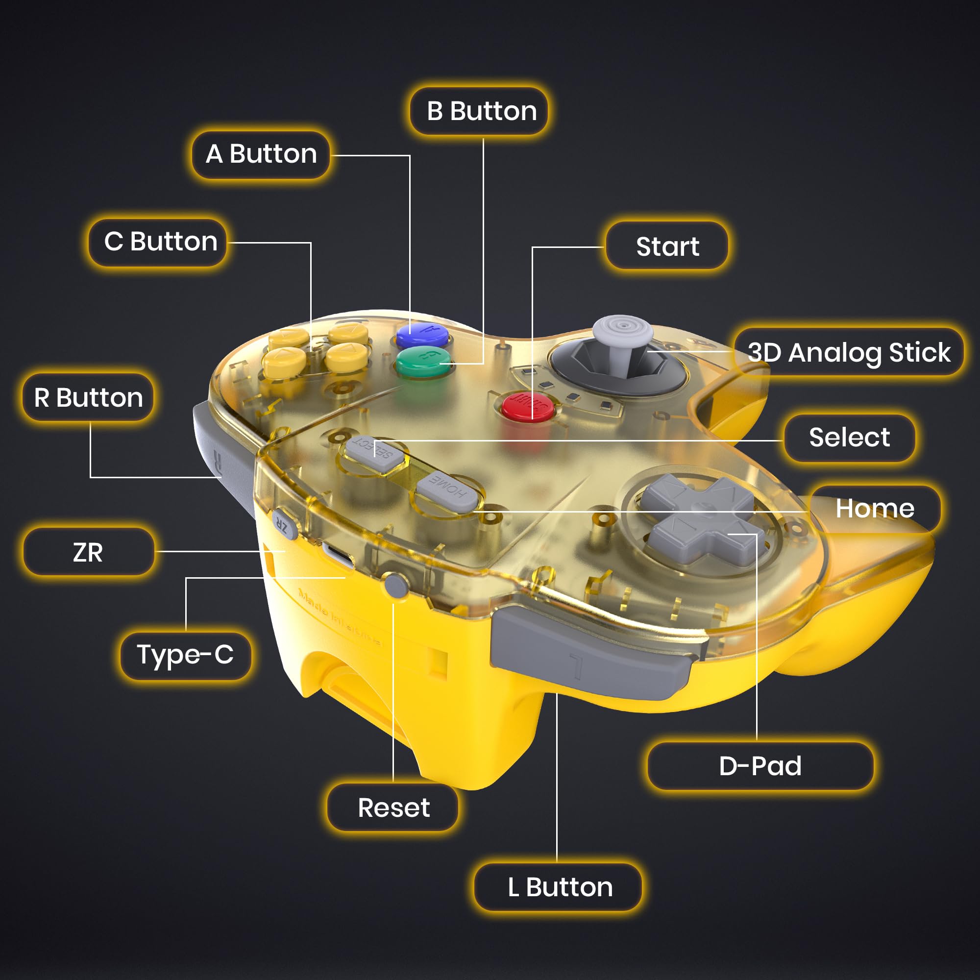 Transparent Yellow 2.4 GHz Wireless N64 Switch Online Controller with USB  N64 Receiver Retail $42.00