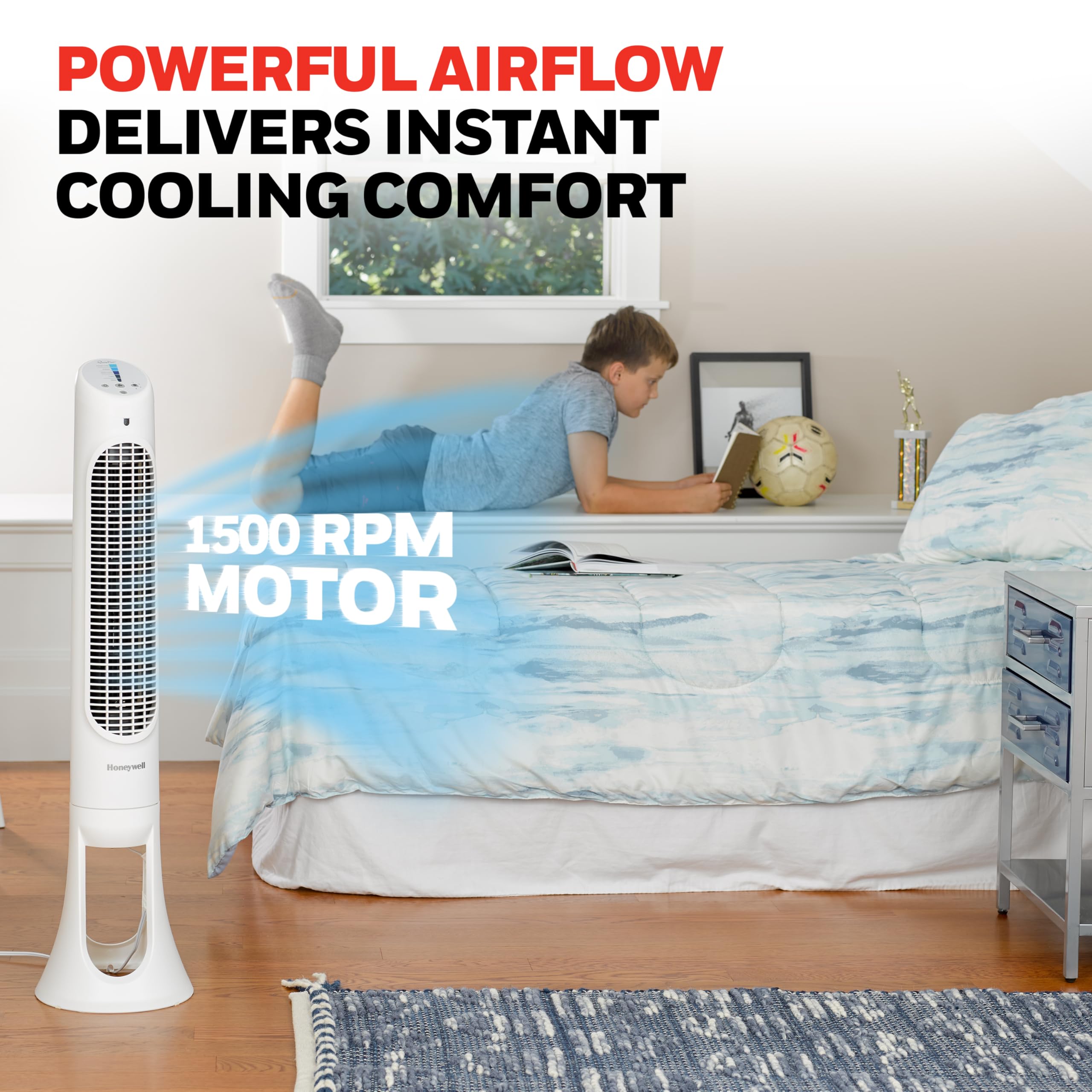 Honeywell QuietSet Whole Room Oscillating Tower Fan with Remote, White, HYF260 Retail $56.00