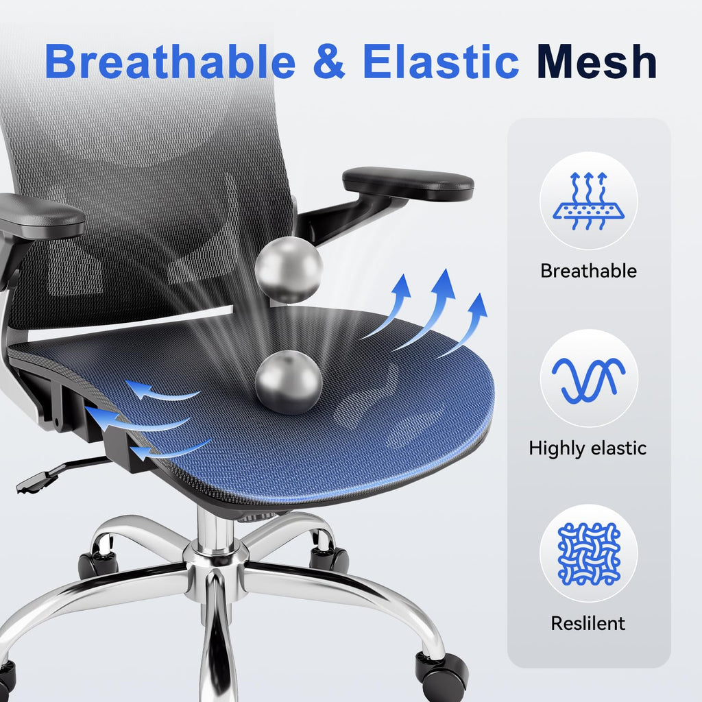 Open-Box New marrap Black Ergonomic Mesh Office Chair with Adj. Lumbar  3D Armrests.