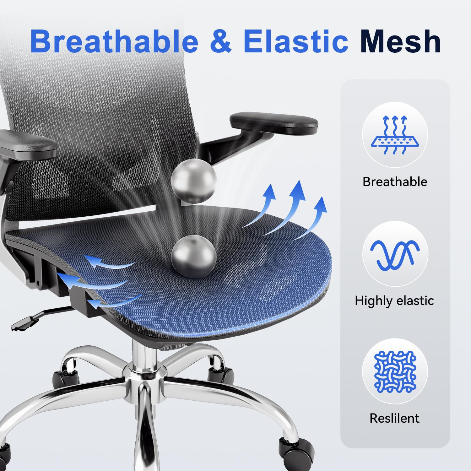 Open-Box New marrap Black Ergonomic Mesh Office Chair with Adj. Lumbar  3D Armrests.