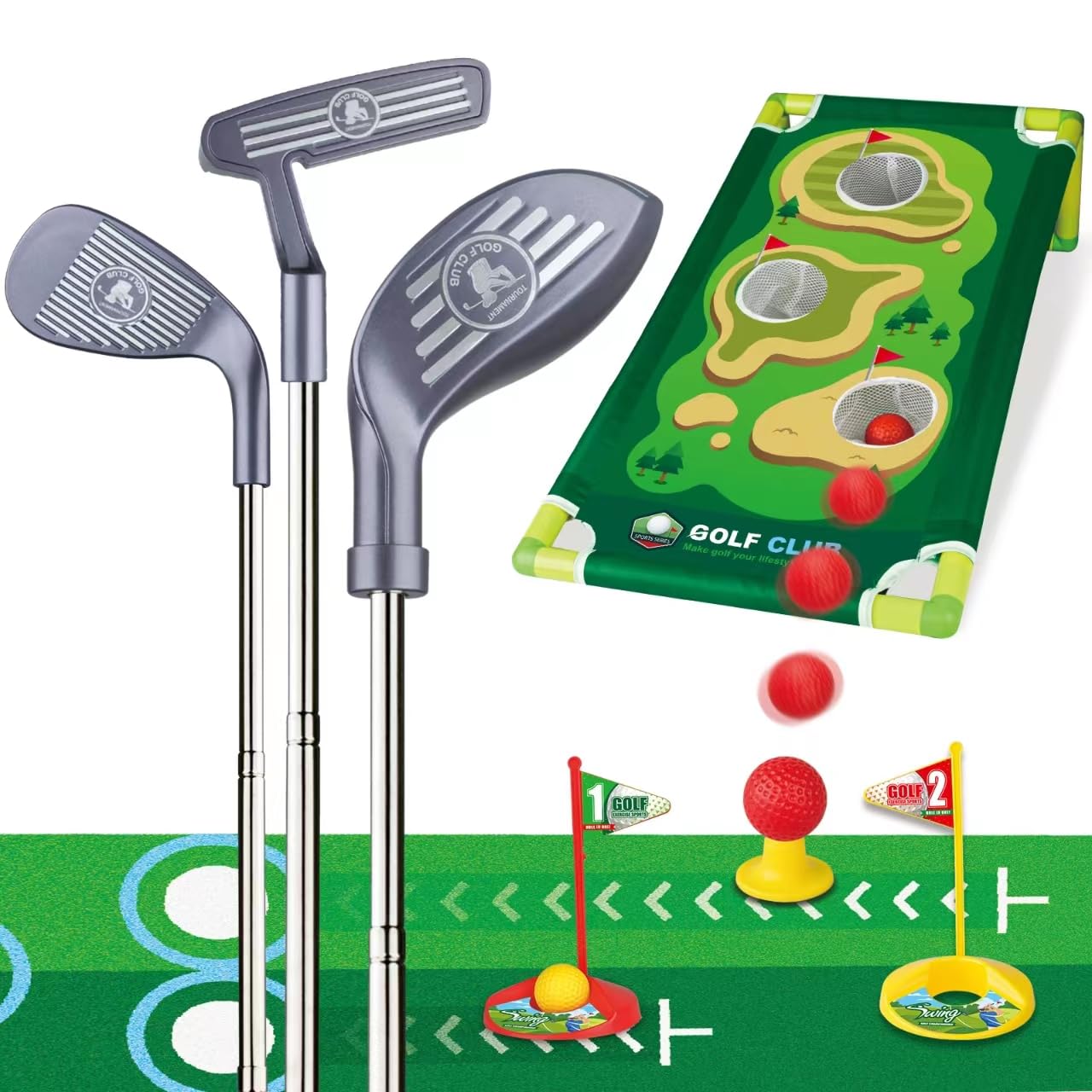 RCROKS Toddler Golf Clubs Set Retractable Metal Shaft, Kids Golf Toys Indoor & Outdoor Backyard Park Golf Game Toy Playset Gifts for Aged 3-8 Toddlers Boys Kids Baby (Grey, M)