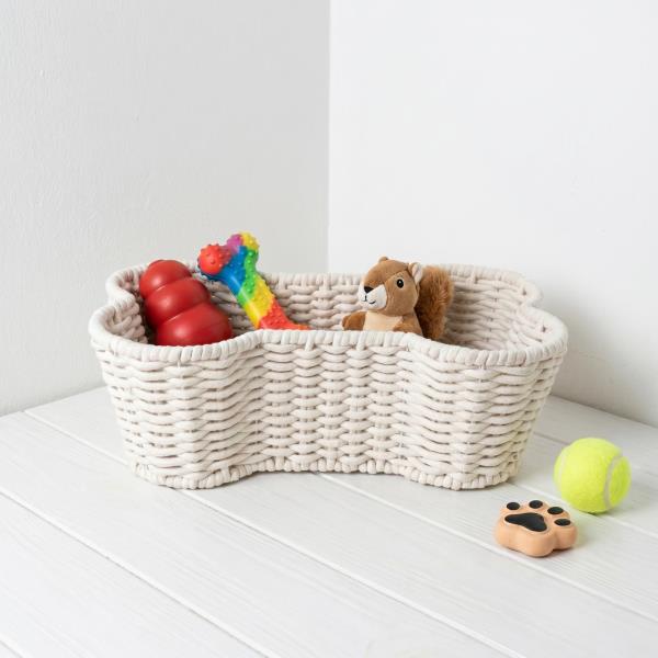 OtterPets Dog Toy Basket, Bone Shaped Cotton Rope Dog Toy Bin, Large 23x15"