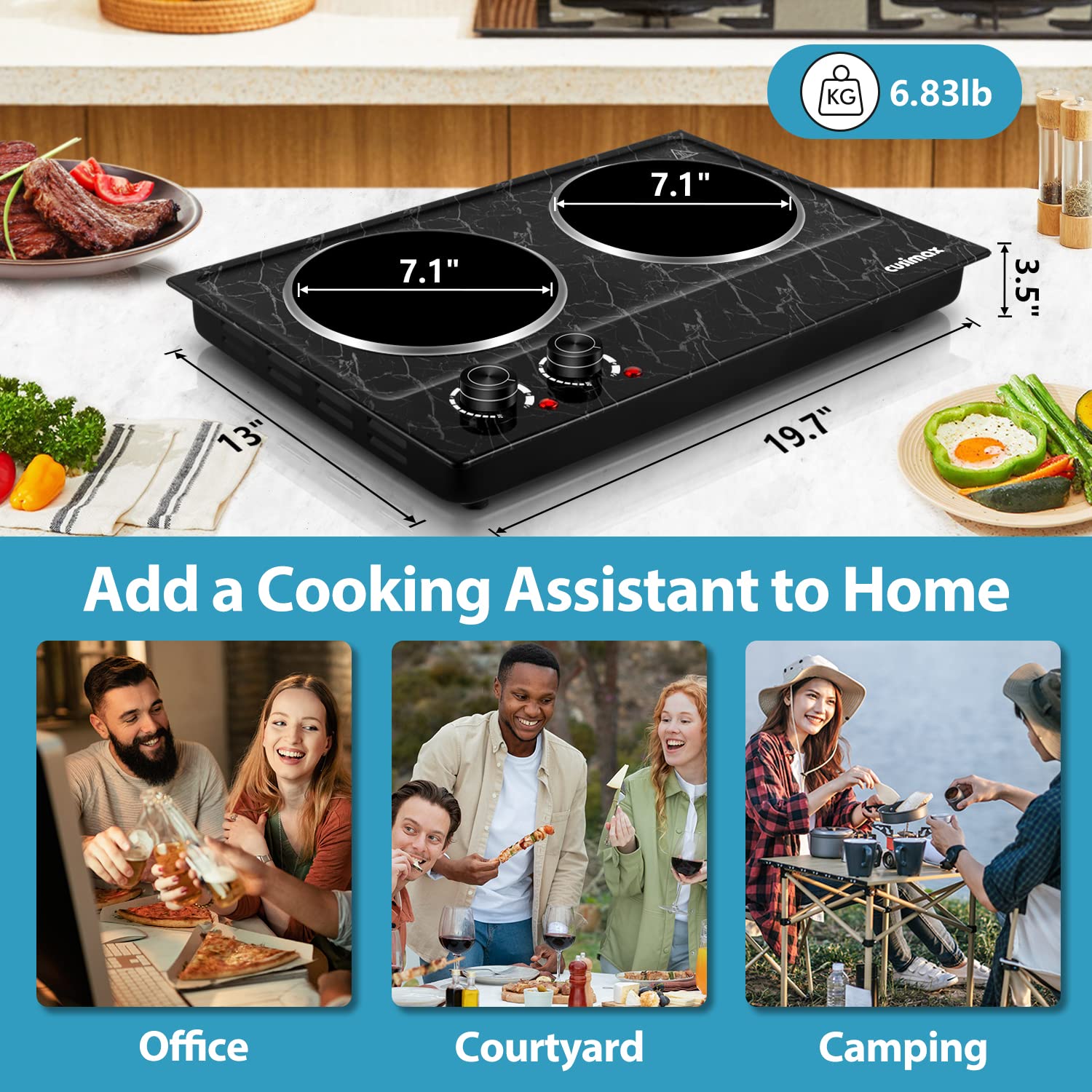 Double Burner Electric Hot Plate 1800W Infrared Countertop Stove Black Marble $56.25