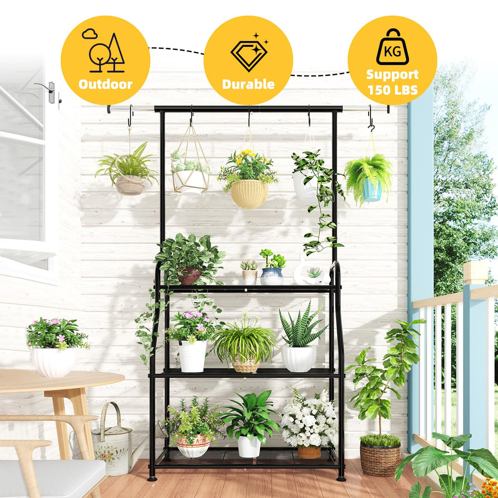 Heavy Duty 3-Tier Expandable Black Metal Plant Stand