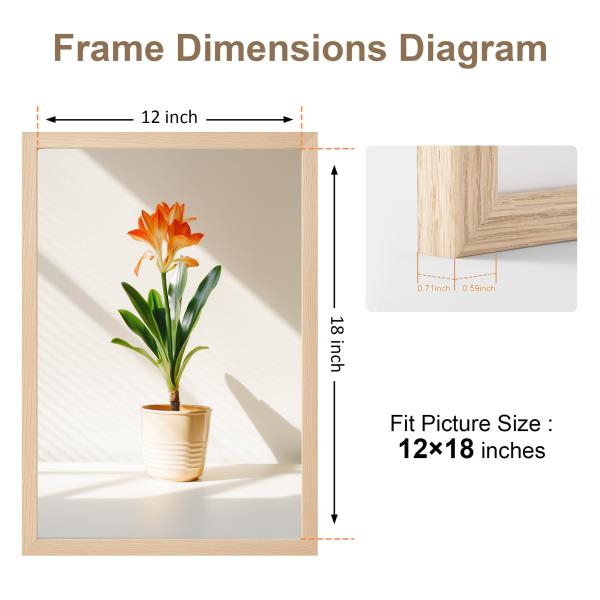 12x18 Poster Frame Natural Wood with Plexiglass 1 Pack