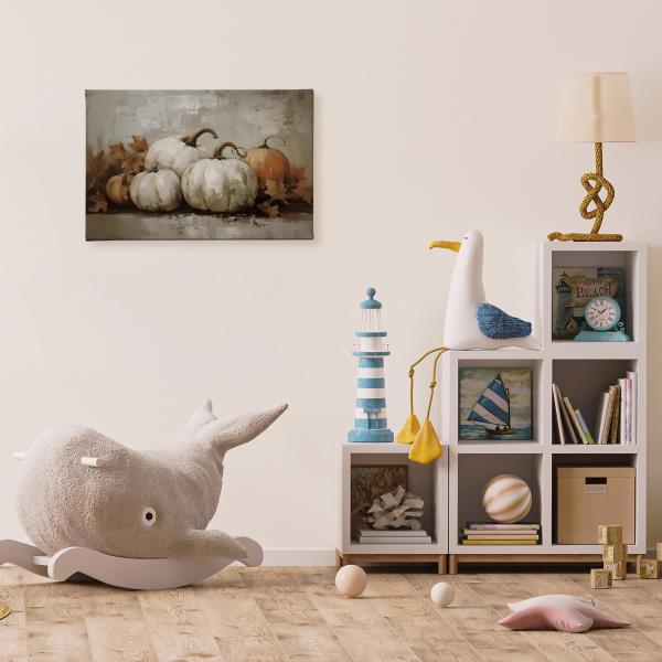 TLESKE Fall Pumpkin Rustic Farmhouse Wall Art Decor 16x24 (White-02) Retail $26.00