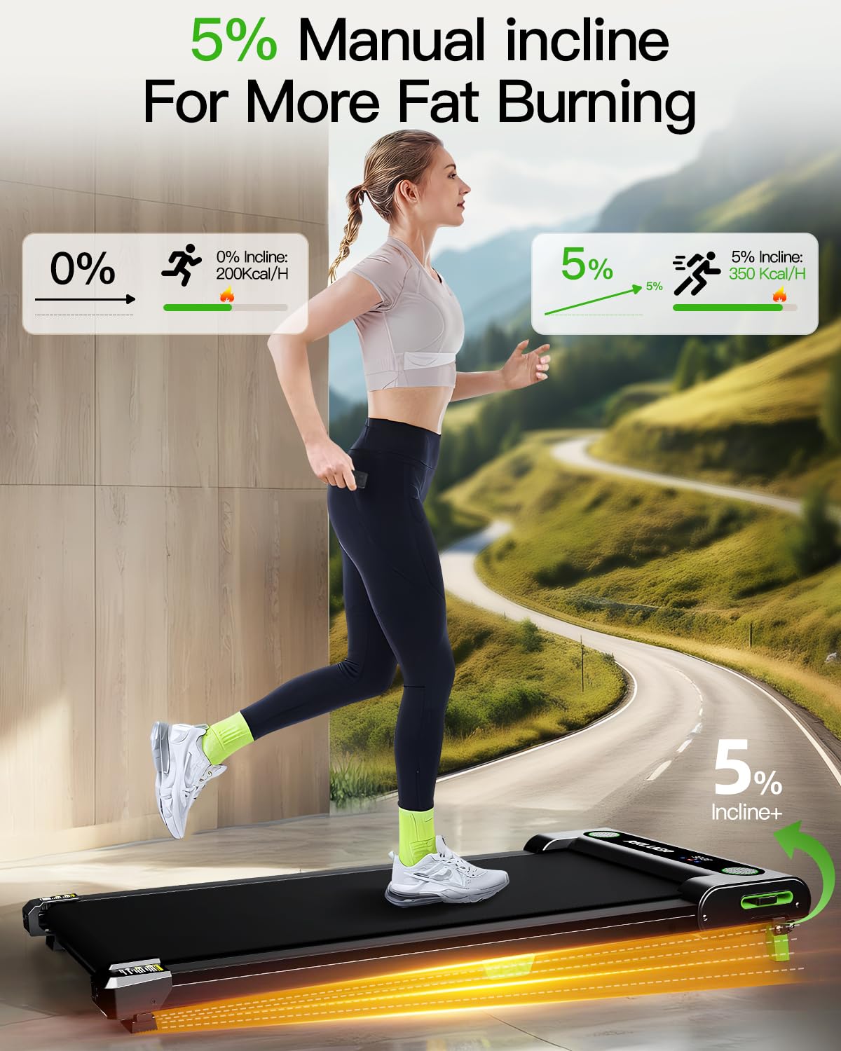 Small Walking Pad Treadmill with Incline - Black