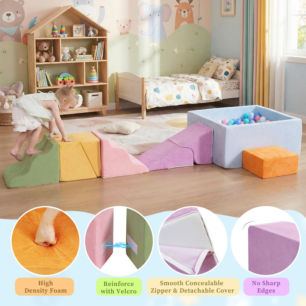 Pastel Foam Toddler Climbing Playset with Ball Pit