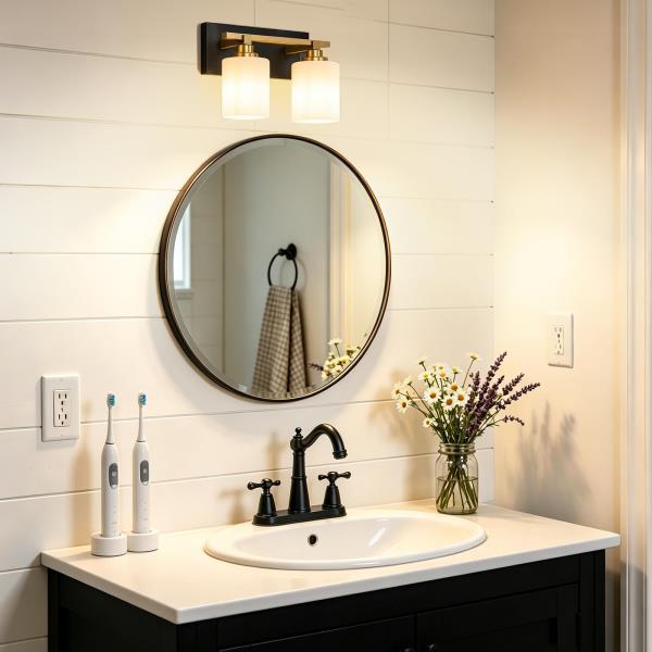 -Light Black and Gold Vanity Light Fixture for Bathroom