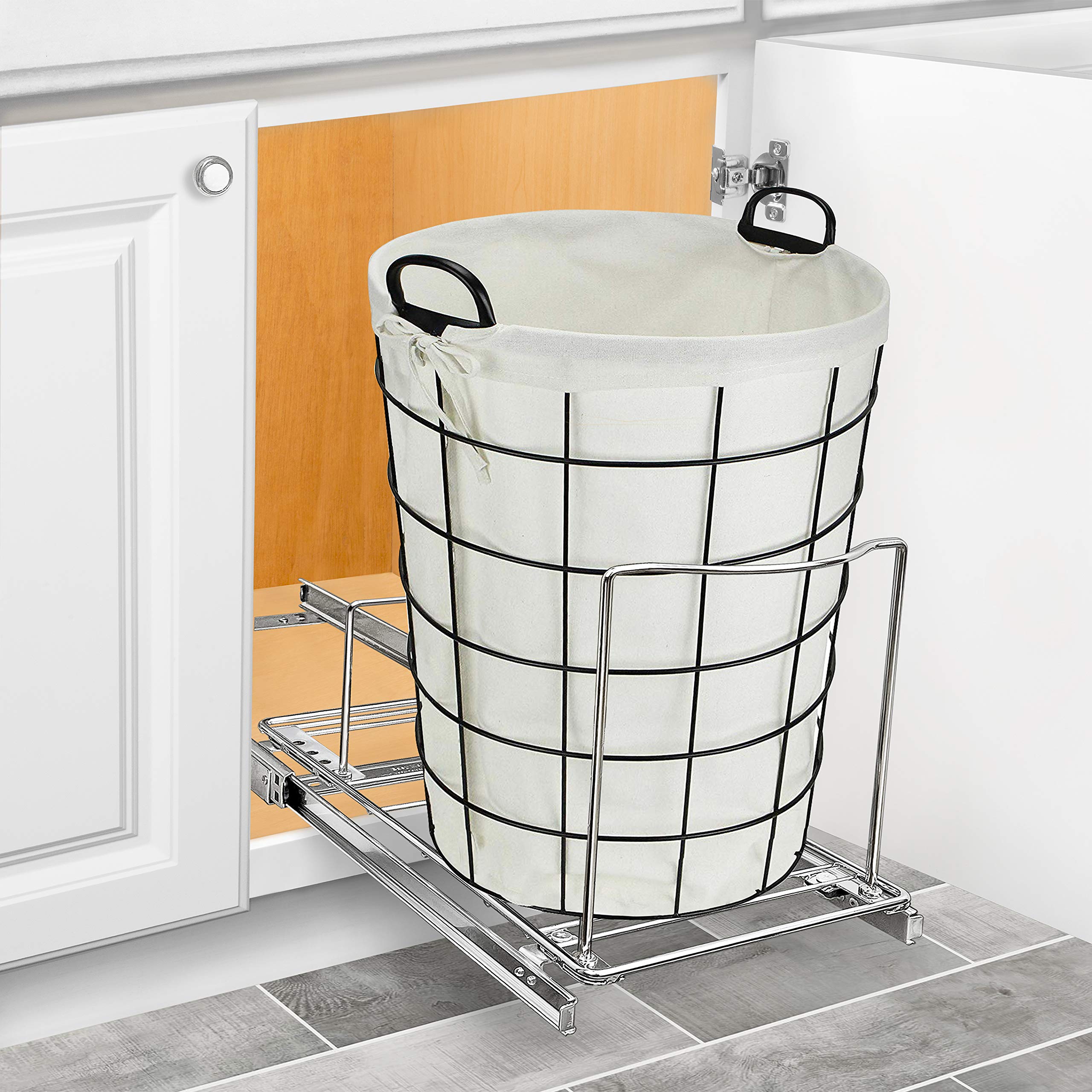 Heavy Duty Pull-Out Trash Can Sliding Cabinet Organizer - Chrome