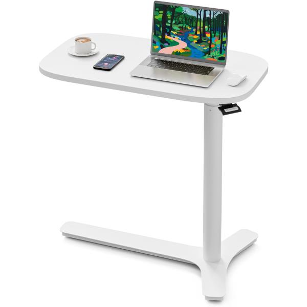 Adjustable Pneumatic Mobile Overbed Table 30 W x 17.7 D White