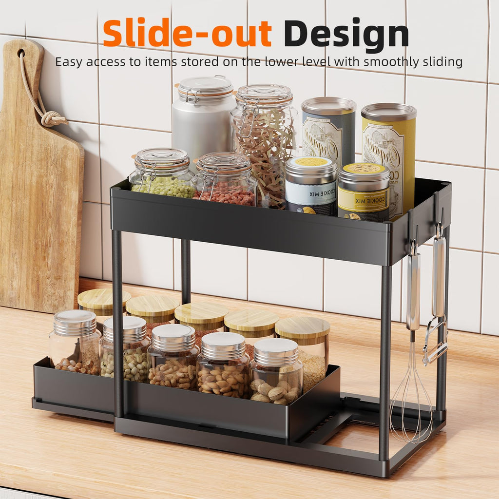 Pack 2-Tier Pull-Out Under Sink Organizer for Kitchen Bathroom Black