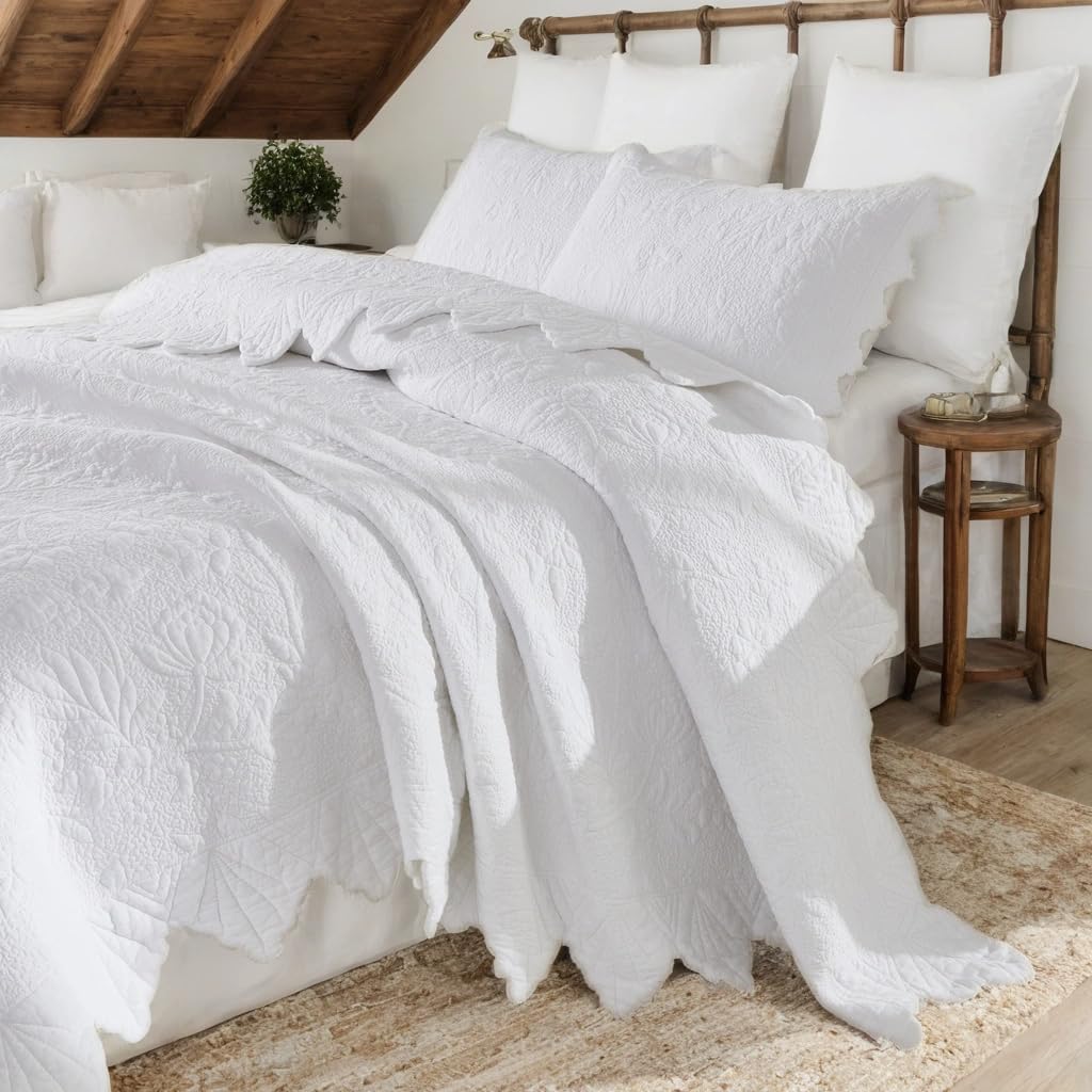 New Brandream Oversized Queen Cotton Quilt Set with Intricate Botanical Vine Stitching