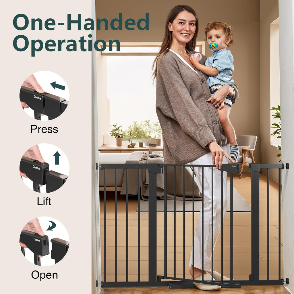 Adjustable Metal Baby Gate 29.7-48in Wide Auto-Close Dual-Lock Black