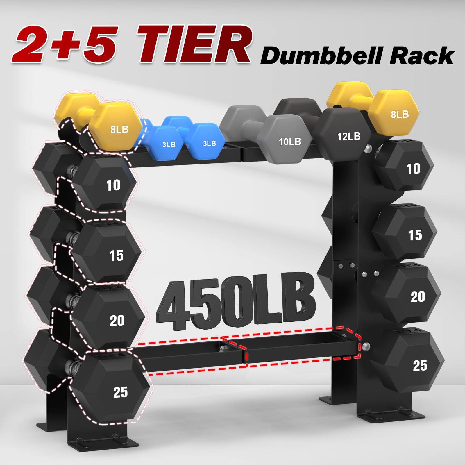 New As-Is JOLISTEN 5-Tier 450LBS Capacity Dumbbell Rack Black Weight Storage Organizer Retail $59.00