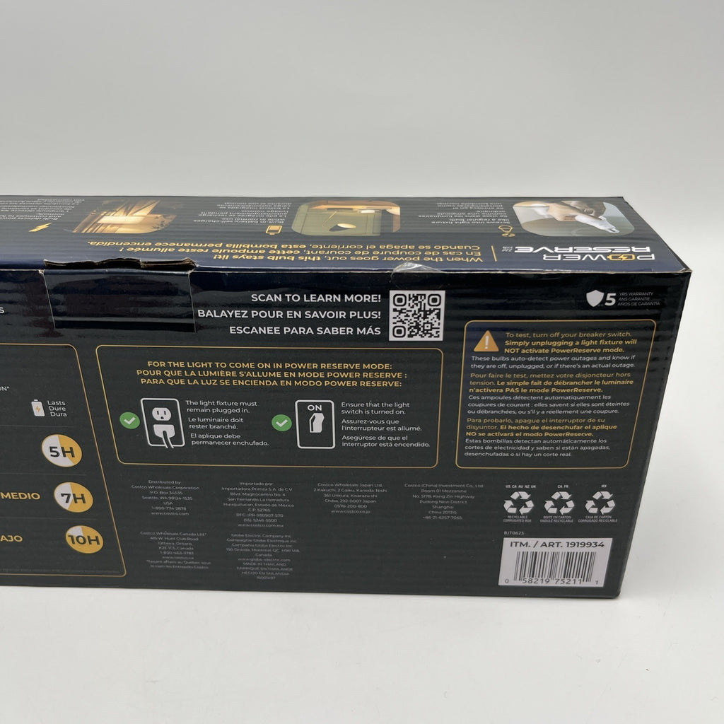 Open-Box New Globe LED Bulb with 60W Eq. 10 Hr Battery Backup 6-Count Retail $37.00