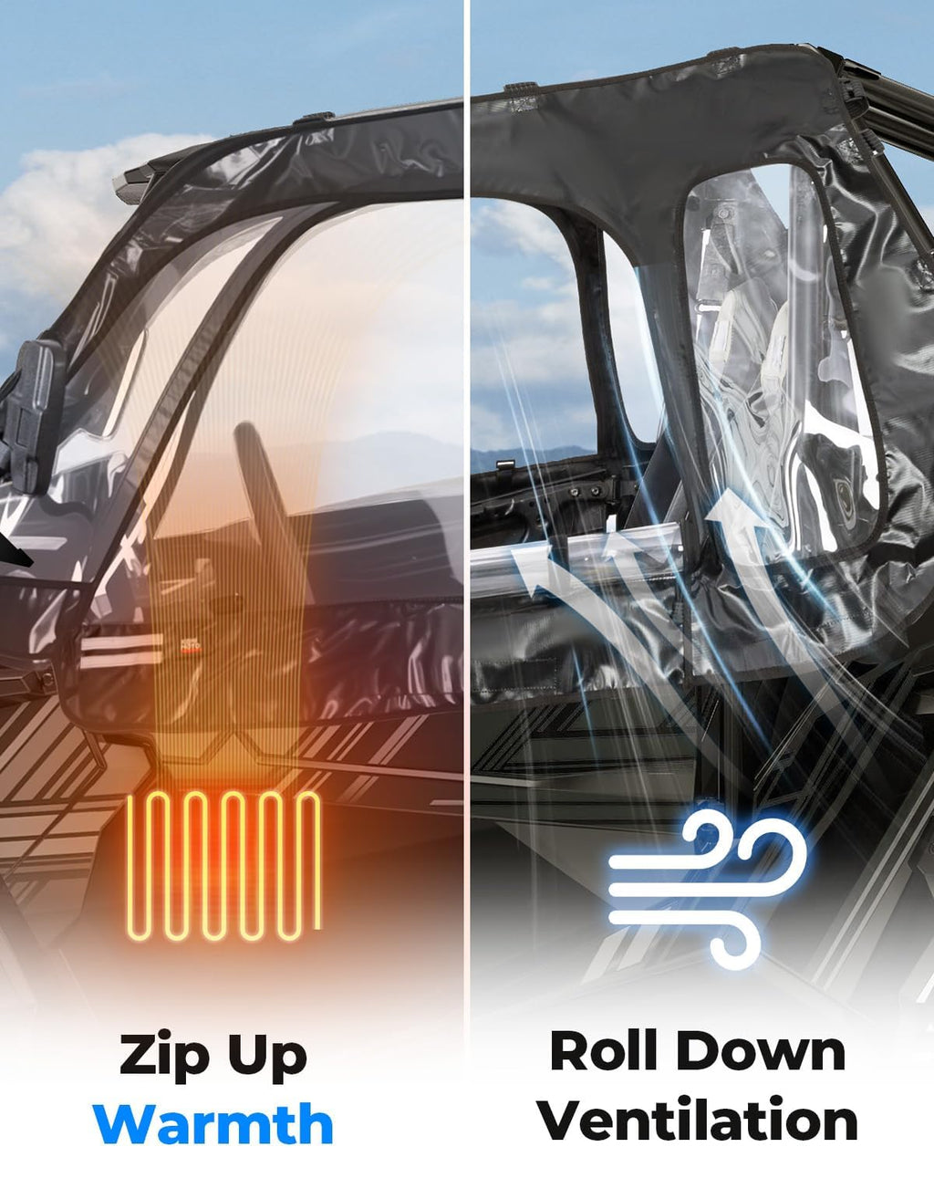 Black Polaris RZR Cab Enclosure 2014-2023 2-Seat Models
