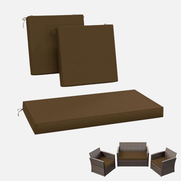 Pack Outdoor Water-Resistant Replacement Cushions 36x18x3 and 18x18x3 Inch Chocolate
