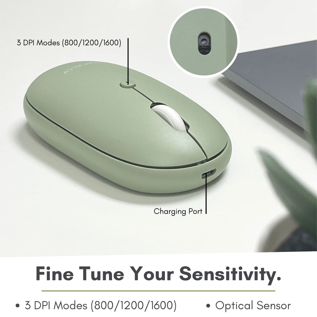 Open-Box New Macally Wireless Bluetooth Quiet Rechargeable Green Computer Mouse for MacPC Retail $29.00