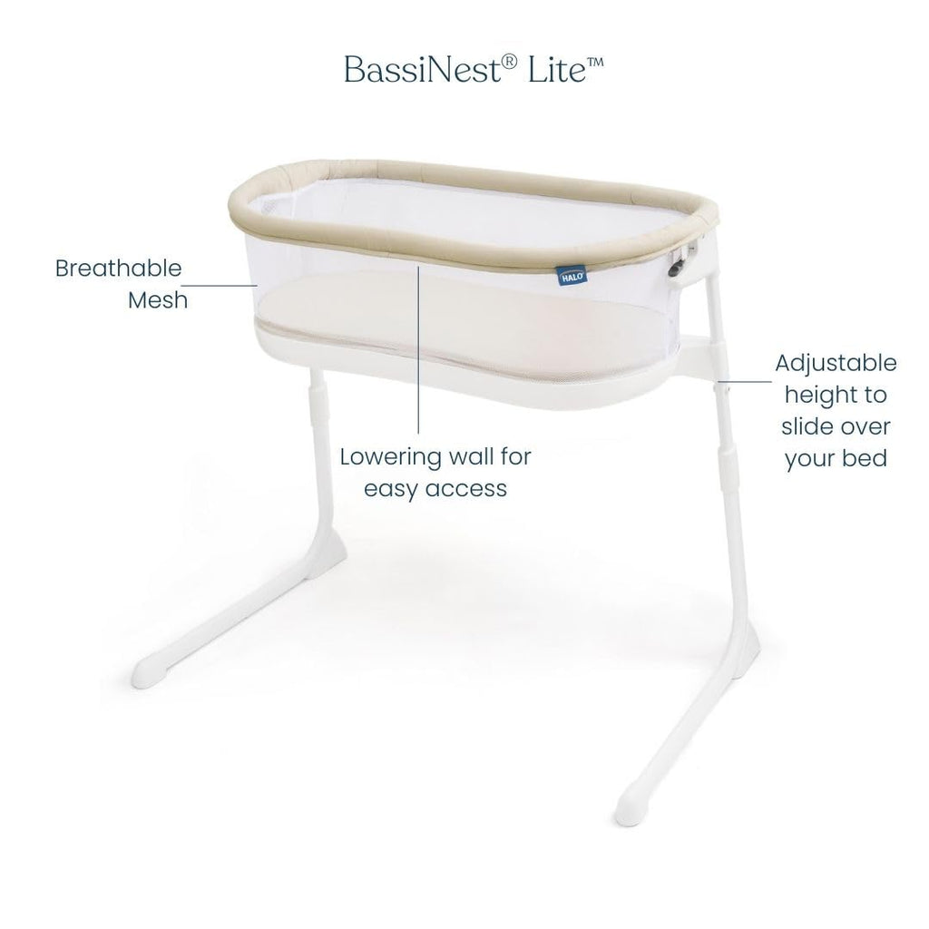 HALO BassiNest Baby Bedside Bassinet with Lowering Wall - Oat