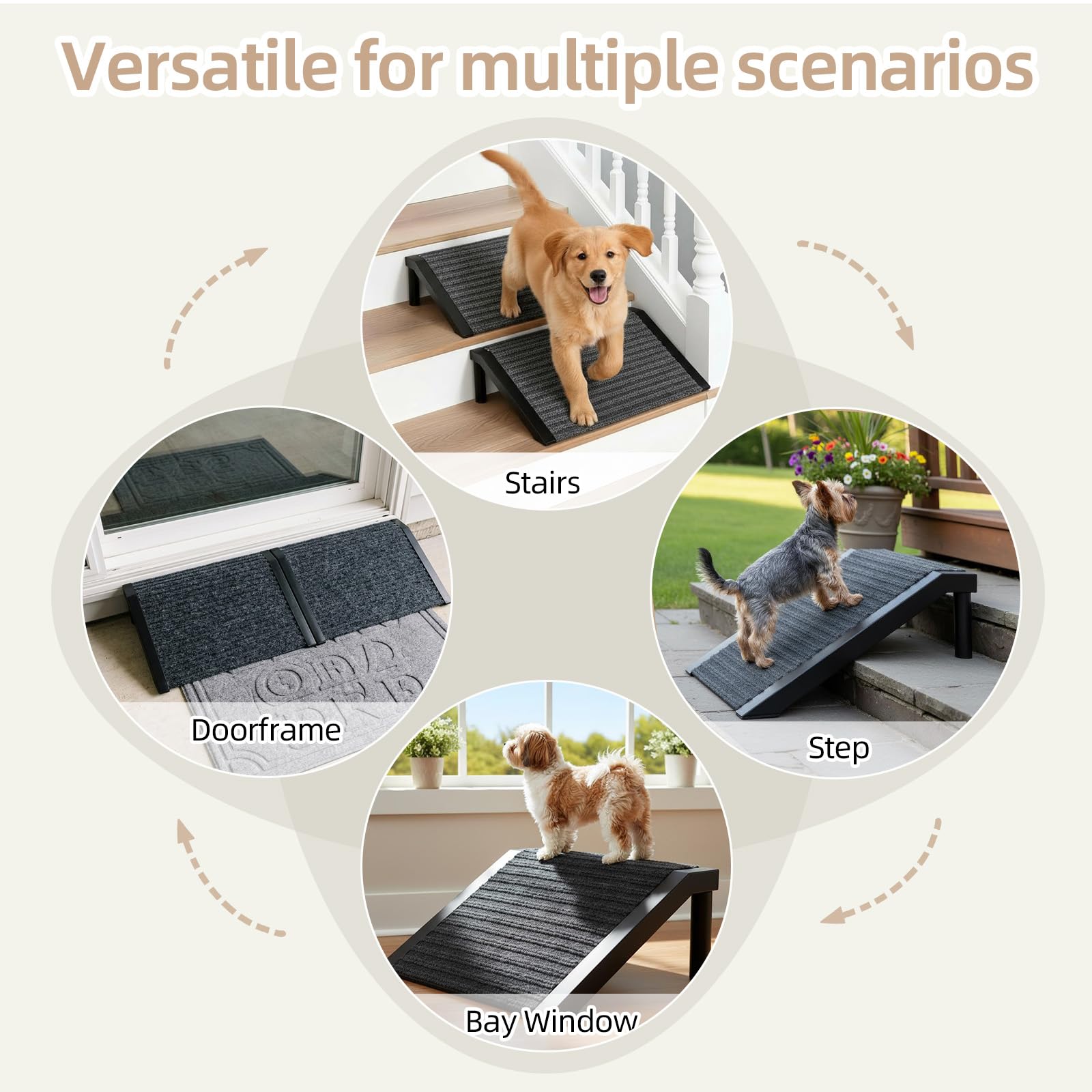 Dog Ramp for Stairs Non-Slip Pet Steps with Locked-in Carpet Iron Frame