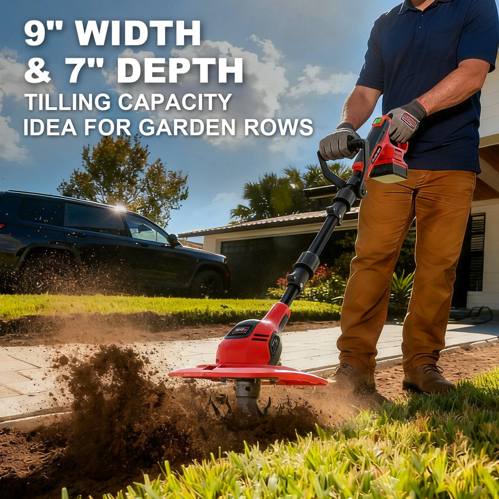 GELIDALITE Cordless Tiller Cultivator 9-Inch Width 7-Inch Depth, Compatible with Milwaukee 18V, Battery Powered Garden Cultivator for Garden Flower beds, Tool Only-Battery & Charger not Included Retail $89.00