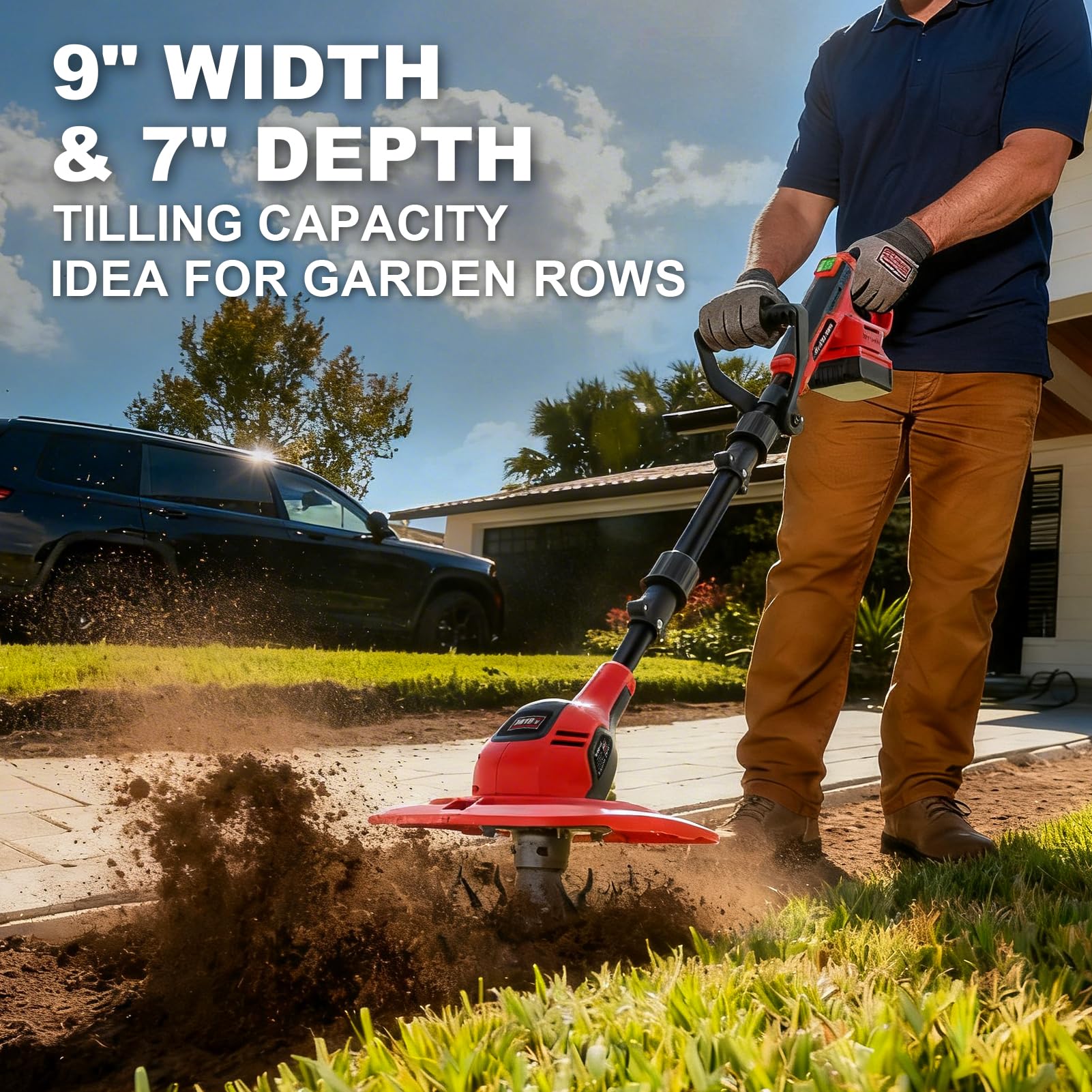 GELIDALITE Cordless Tiller Cultivator 9-Inch Width 7-Inch Depth, Compatible with Milwaukee 18V, Battery Powered Garden Cultivator for Garden Flower beds, Tool Only-Battery & Charger not Included Retail $89.00